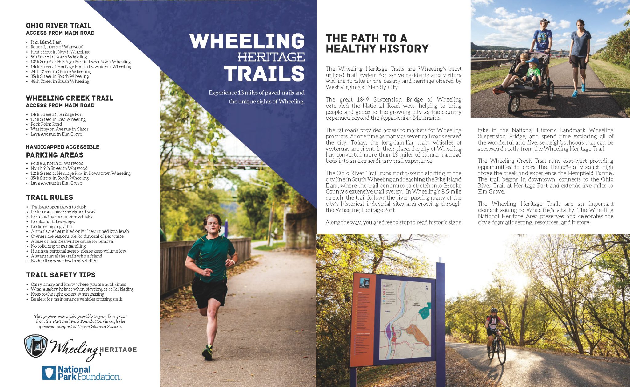 A brochure for self-guided tours in Wheeling, highlighting historical and cultural sites